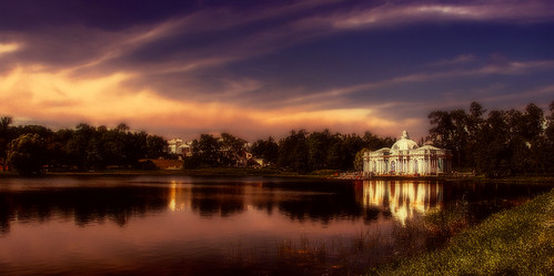 sunset sky lake colors misty evening twilight russia dusk perspective palace splendid pushkin