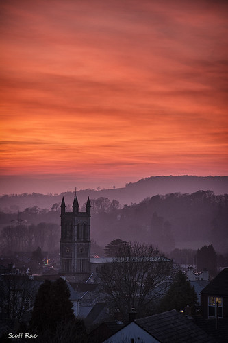 uk sunset red england southwest church town hills devon honiton