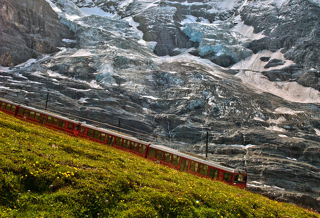 Swiss train experience. The Jungfraubahn and the the Glacier of the Eiger. Walking side by side to the Eiger Trail. No. 7962.