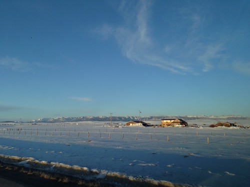 Farm along the highway by A. Wee, On highway 189/1981 in Bronx, Wyomingsunset usa snow america highway roadtrip wyoming 日落 美國 怀俄明州