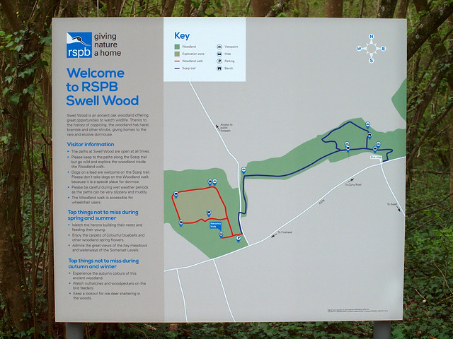 RSPB Swell Wood reserve interpretation board and map