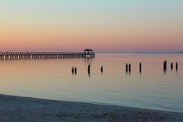 Ocean Springs: pier, approaching sunrise