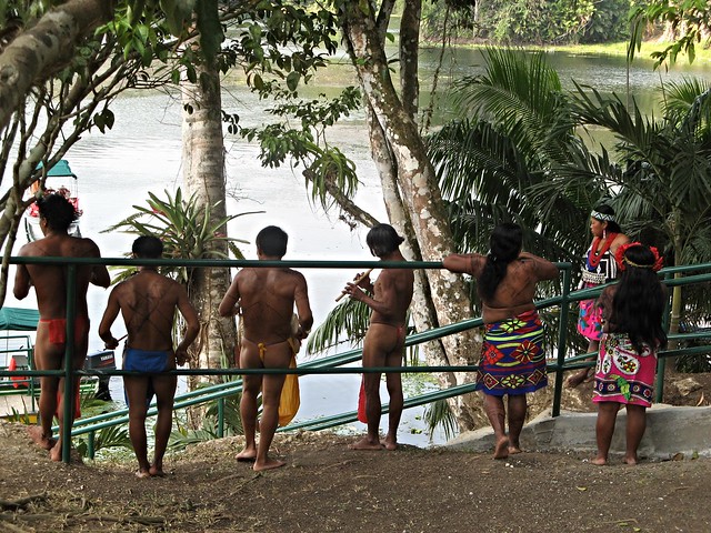Embera welcome visitors, Panama