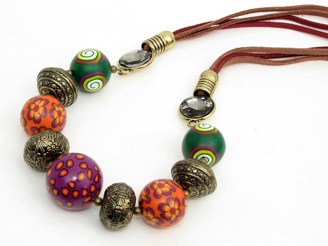 Inka necklace big polymer clay beads