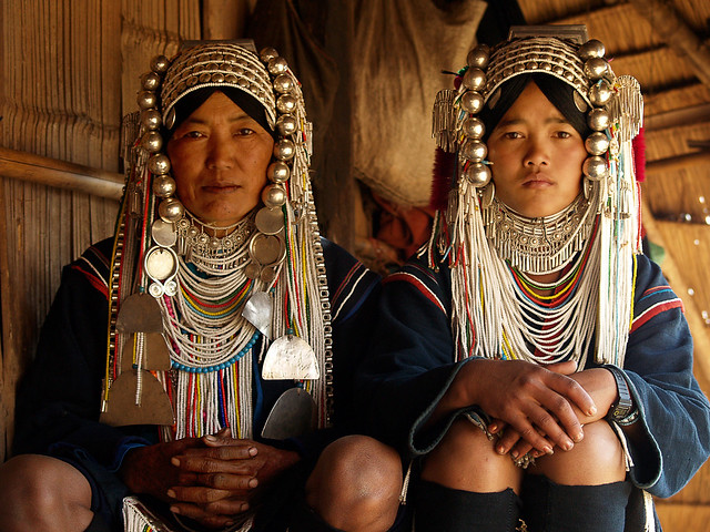 The young Akha bride with her mother, kengtung, Myanmar