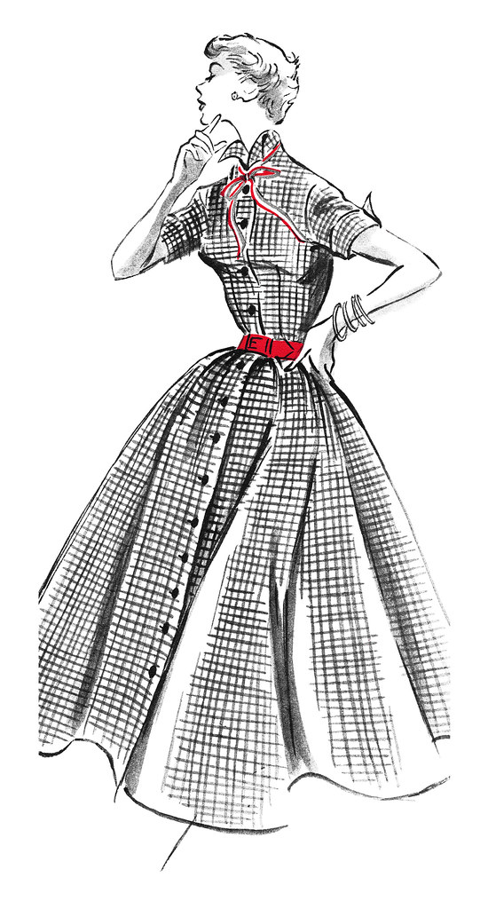 1953 Pierre Balmain dress pattern illustration | No artist c… | Flickr