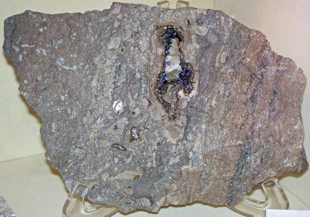Fluorite and calcite in vug in Devonian dolostone (Auglaize Quarry, Junction, Ohio, USA) 1