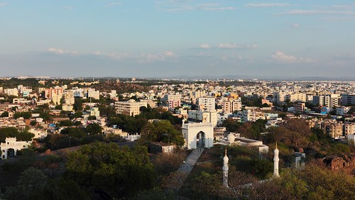 city houses history monument buildings evening cityscape aerialview mosque greenery hyderabad hilltop dargah moulaali
