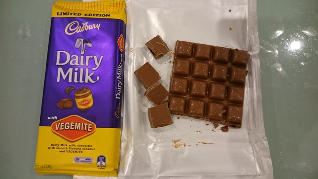 Feng got Cadbury Dairy Milk chocolate with Vegemite caramel filling