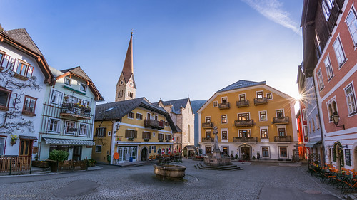 sun church sunrise buildings square austria europe central unesco rays hotels oberösterreich hallstatt