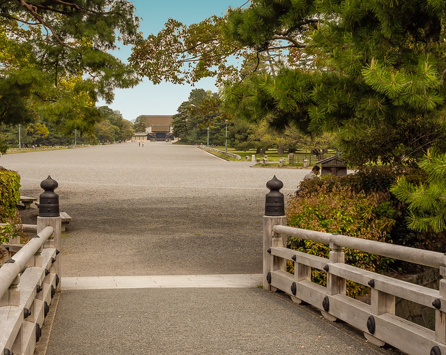 The majestic avenue leading to the Imperial palace in Kyoto, Japan
