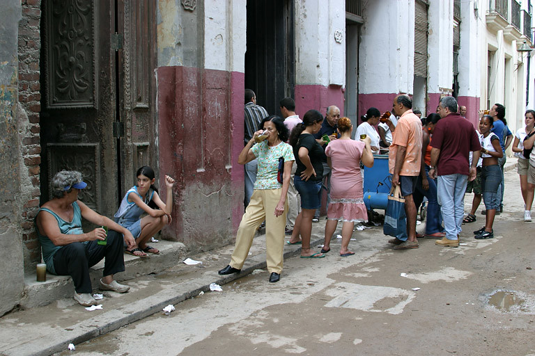Lining up in front of a shop in Havana