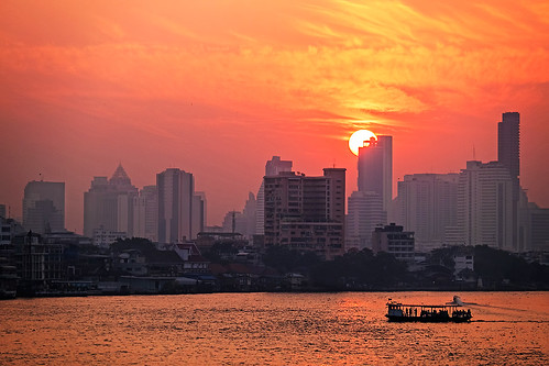 morning light shadow sunlight silhouette ferry sunrise buildings thailand dawn cityscape bangkok thai highrise riverscape