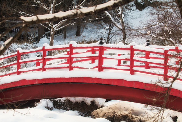 Bright Bridge on a Snowy Day