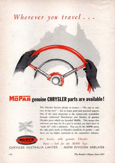 1957 Chrysler Mopar Genuine Parts Wherever You Travel... Aussie Original Magazine Advertisement