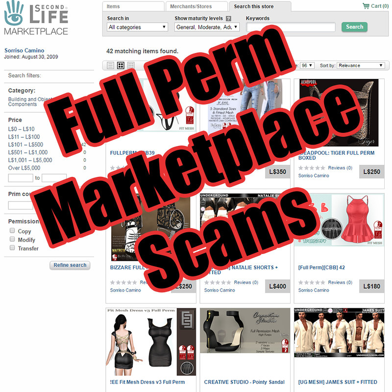 The product is not permitted. Second Life marketplace.