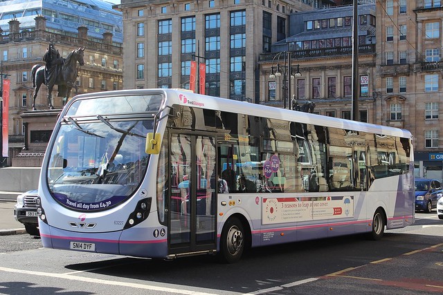 FIRST GLASGOW 63227 SN14DYF IS SEEN ON 30 APRIL 2015 IN GEORGE SQUARE GLASGOW