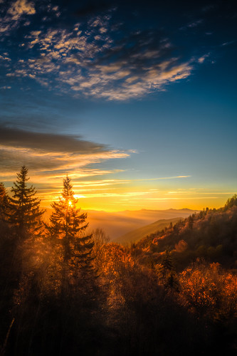 Amber by Tony Barber --The Jolly Swagman, Another sunrise from the archives. Oconaluftee Overlook in the Great Smoky Mountains National Park. 