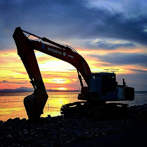 backhoe #backhoe #sunset #kualaperlis #perlis by faizar, square squareformat iphoneography instagramapp uploaded:by=instagram