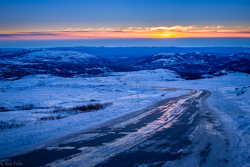 norway blue road tuddal gaustatoppen telemark snow sunrise yellow orange mountain expanse lpexpanse dusk landscape sky winter outdoors