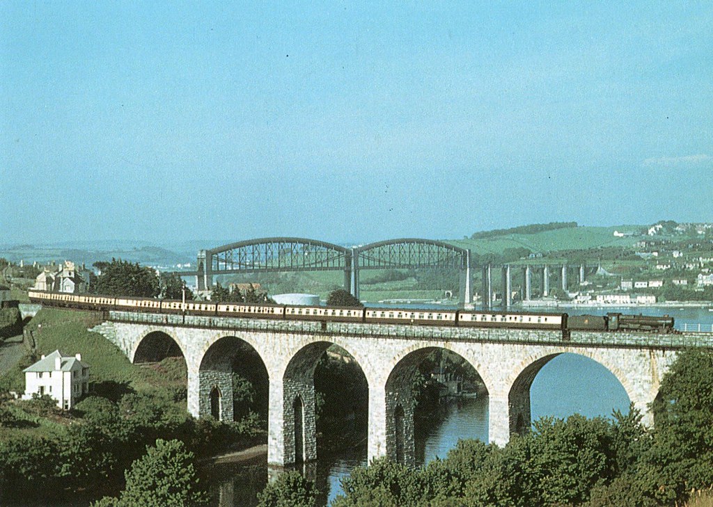 British Railways Western Region . 1023 "County of Oxford" . Coombe Viaduct , Saltash , Cornwall . June-1958 .