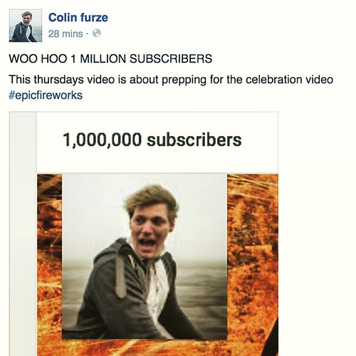 #ColinFurze has now reached 1 million YouTube subscribers. Gonna be some #EpicFireworks