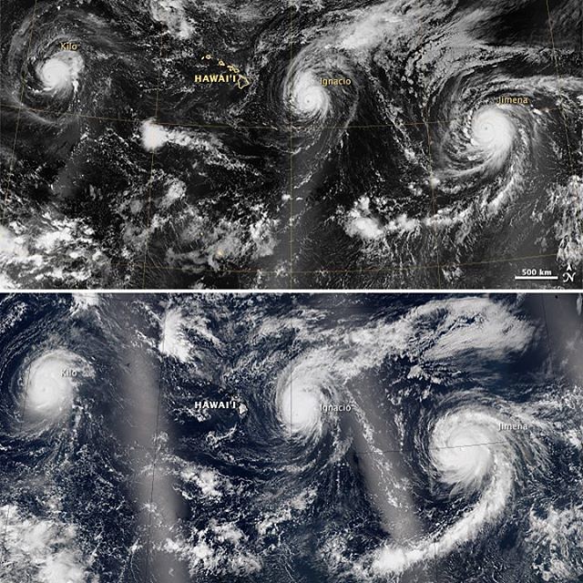 Trio of Hurricanes Over the Pacific Ocean
