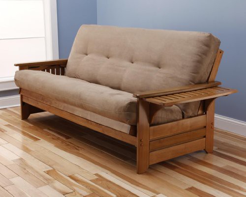 Rosemount Full Size Sofa Futon, Honey Oak Wood Frame With Suede Innerspring Mattress, Peat | by sectionalsofas1