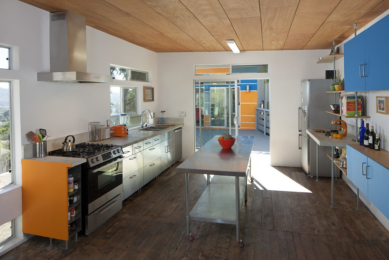 Sustainable Kitchen - Recycled Wood Flooring and Ceiling
