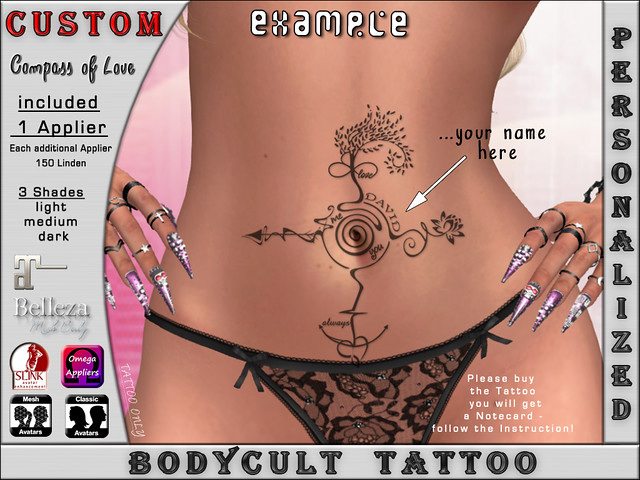 BodyCult Custom Tattoo Compass of Love