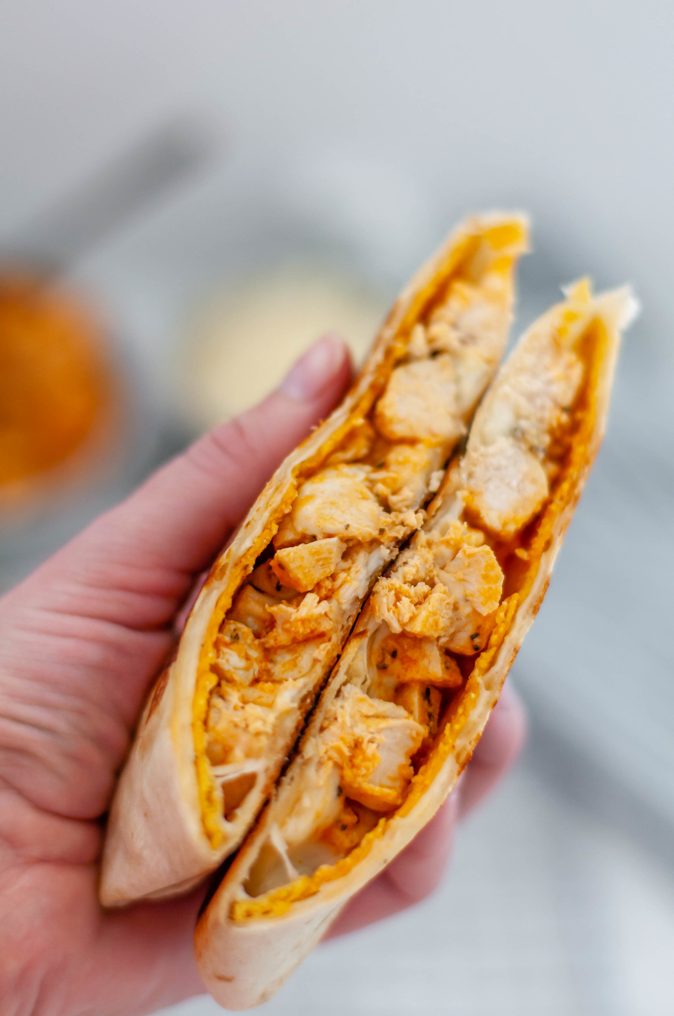 Meet your new craving, the Buffalo Chicken Crunch Wraps. Spicy buffalo chicken, mozzarella cheese, blue cheese and a crispy tostada shell all wrapped up in a soft flour tortilla and cooked to crispy perfection.