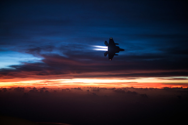 F22 Afterburners at Sunset