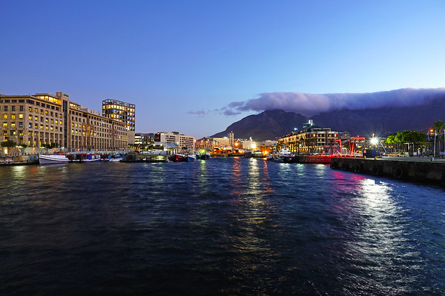 Cape Town at the blue hour. Amazing view of Table Mountain