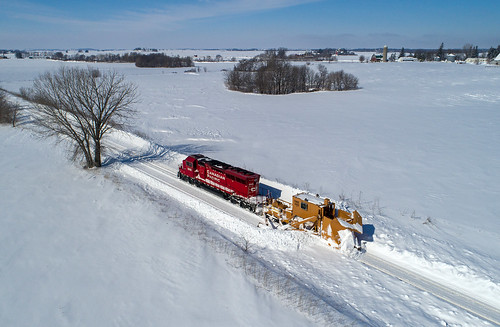train railroad locomotive plow plowtrain jordanspreader emd emdsd30ceco sd30ceco dji djiphantom4prov20 plowextra cp cp5028 canadianpacificrailway dme dme1005 dakotaminnesotaandeasternrailroad dronephotography aerialphotography wasecasubdivision uticamn snow