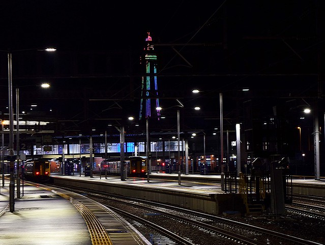 UK railway station with a night-time view_Blackpool North_031118_01