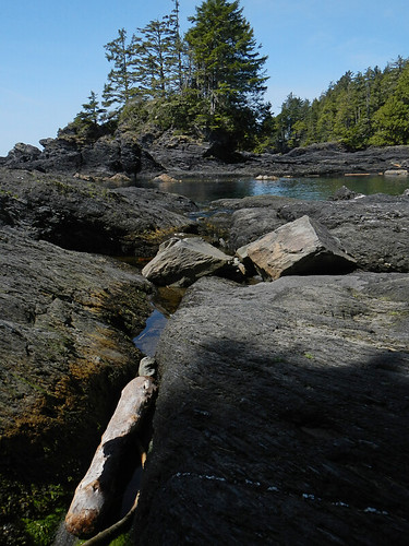 On the rocks with a view of the island at Botany Bay near Port Renfrew on Vancouver Island, Canada
