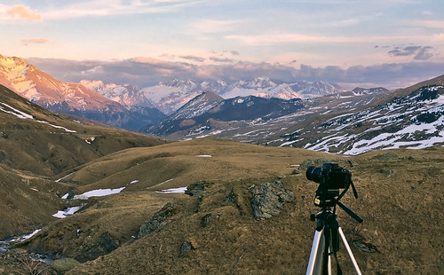 Facing Spain from France by deamadre, spain france pyrenees europe snow sunset nikon