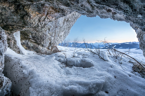 winter cave snow mountains rock view nature