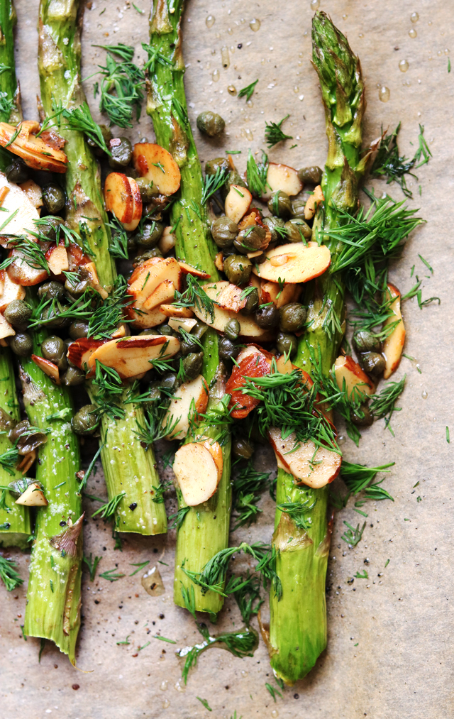 Roasted Asparagus with Buttered Almonds, Capers, and Dill