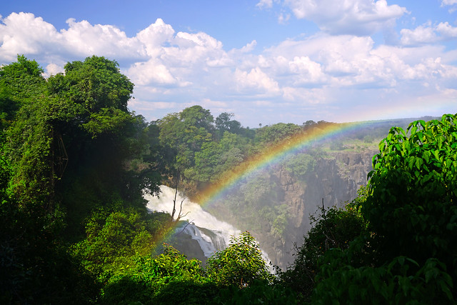 Rainbow over the waterfall, Victoria Falls, Zimbabwe