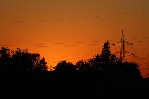 sunset sonnenuntergang orange sky orangesky himmel powerline stromleitung hochspannungsleitung strommast trees bäume ruhrgebiet waltrop oberwiese
