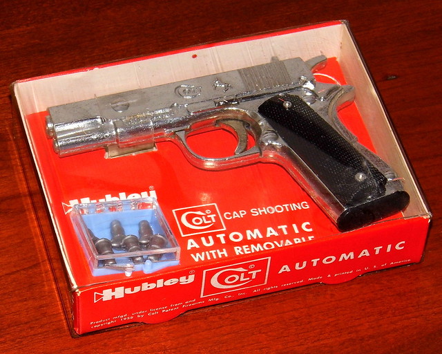 Vintage Hubley Colt Automatic Toy Cap Pistol, No. 242, Shoots Single-Shot Caps, Removable Bullet Clip, The Hubley Manufacturing Company, Lancaster Pennsylvania, Made In USA, Circa Late 1950s