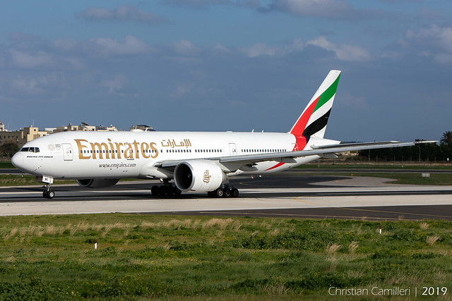 Emirates Boeing 777-21H(LR) 'A6-EWI' LMML - 26.01.2019
