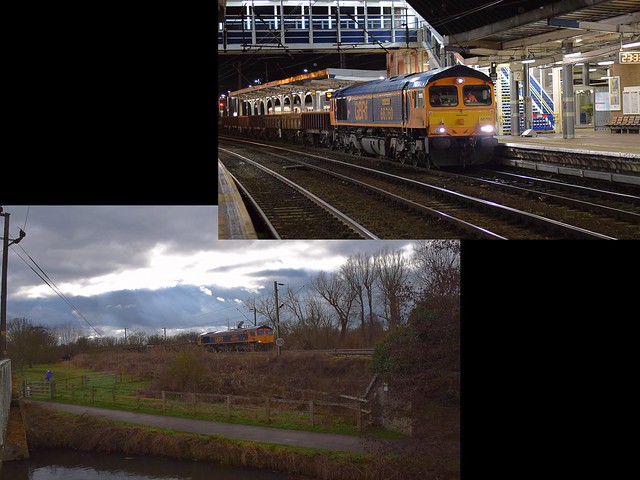 Gbrf Loco 66760 with a mixed rake of 4 wheeled Ballast Wagons, upper picture from Whitemoor to Ilford at Ipswich on Friday, lower pic at Broxbourne working the same train from Channlesea back to Whitemoor. 10 02 2019