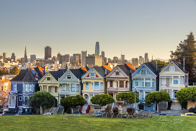 Painted Ladies with Downtown San Francisco Skyline in the background