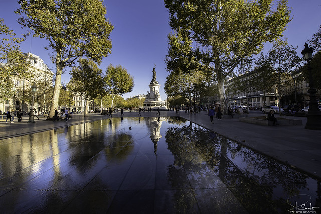 Reflection on the square République - Paris - France