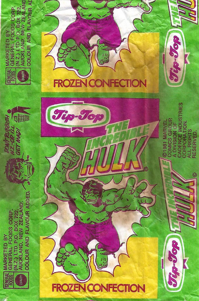 2 in by 2 in. New Zealand 1981 Tip Top Ice Cream HULK Glow in Dark decal Exc 