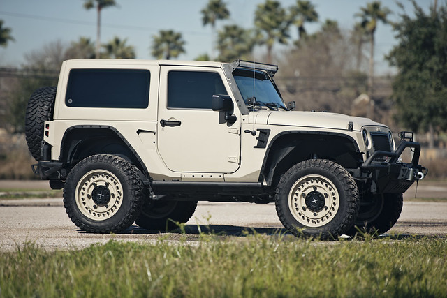 Tan Jeep Wrangler JK on 20x9-5 20 inch Black Rhino Armory desert sand truck off road wheels rims - 04