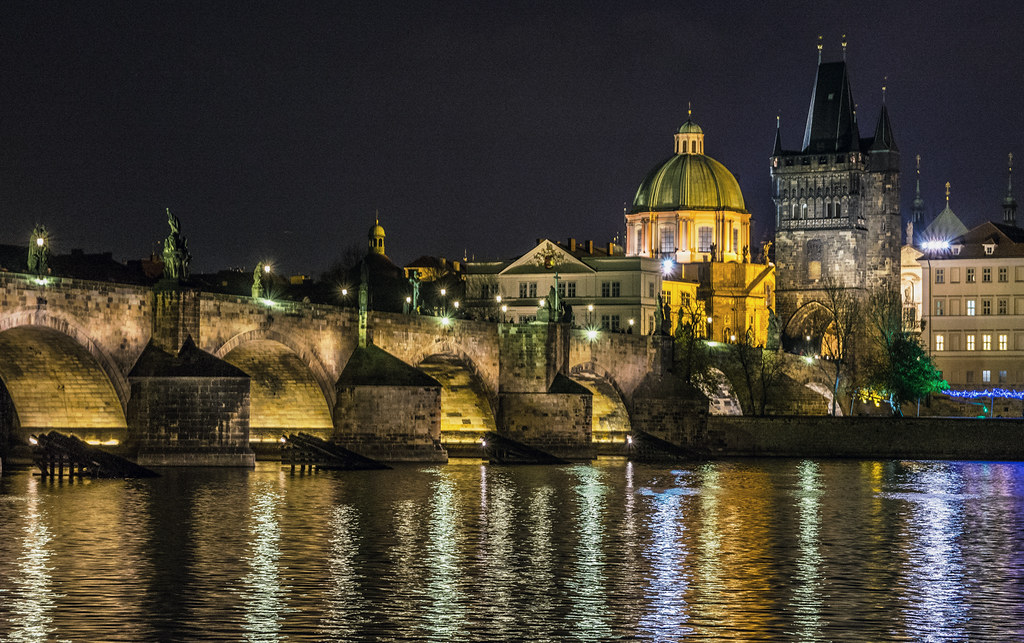 Charles Bridge at Night, over the Vlatava River, Prague DSC_0334