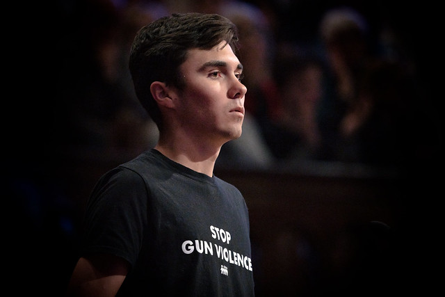 David Hogg speaking at the Westminster Town Hall Forum in Minneapolis, Minnesota